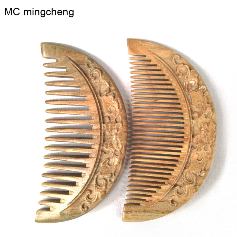 

MC Brand Exquisite Lotus Carved Wooden Comb Flower Antistatic Green Sandalwood Massage Health Care Combs High Quality