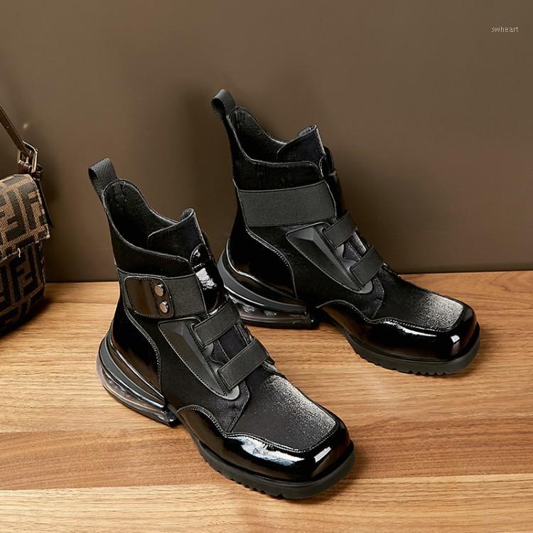 

MLJUESE 2021 women soft ankle boots cow leather winter short plush round toe lace up black color high heels women riding boots1