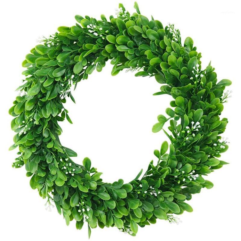 

15.7Inch Faux Boxwood Wreath Artificial Green Leaves Wreath for Front Door Wall Window Hanging Wedding Party Decoration1