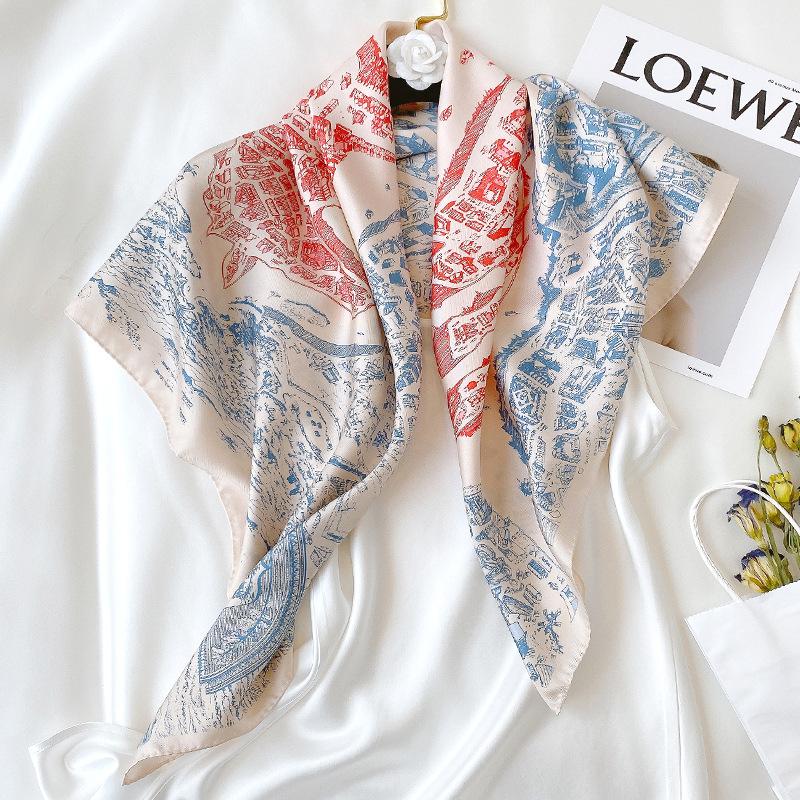 

Brand 2020 Women Scarf 100% Silk Head Scarves 90cm Square Satin Female Poncho Foulard Bandana Shawl