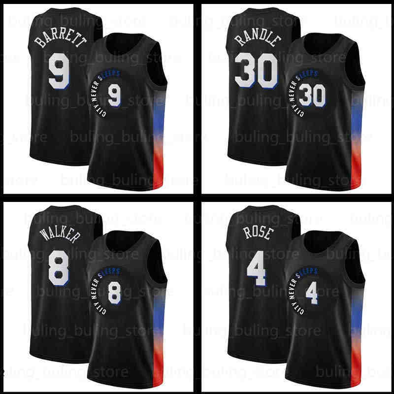 

2021 2022 9 RJ Barrett Jersey 30 Julius Randle 8 Kemba Walker 4 Derrick Rose 33 Patrick Ewing Basketball Retro New York''Knicks''Jerseys Mesh Men City Black