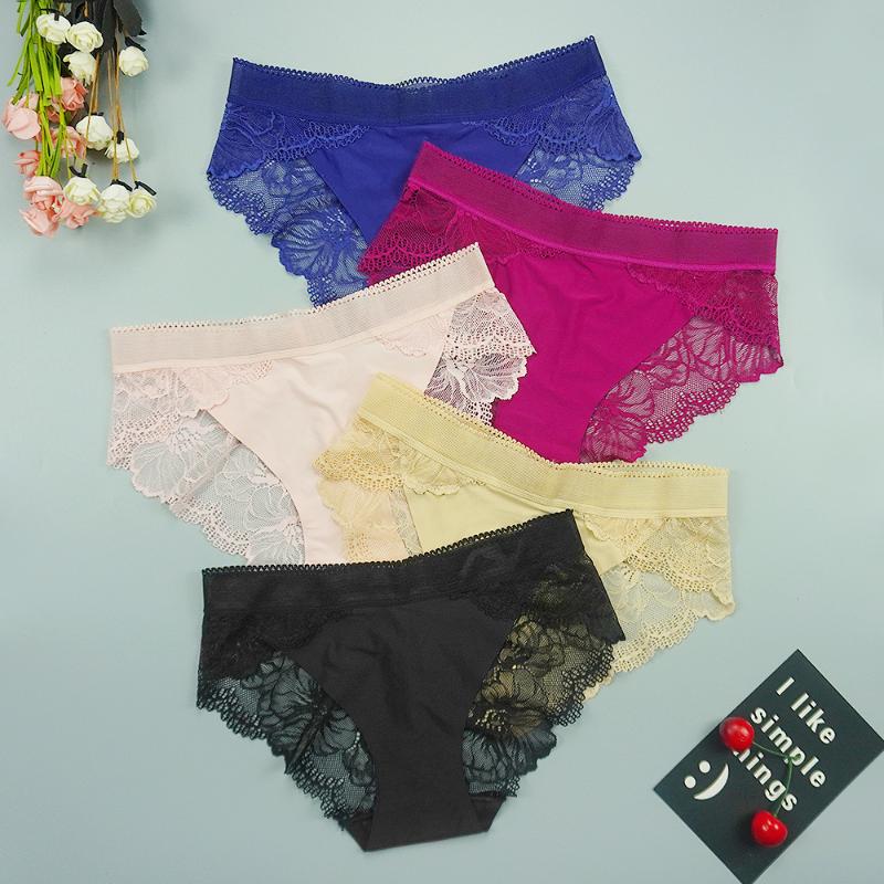 

3pcs/lots Sexy Women' Panties Lace Underwear Transparent Woman Panty Seamless Briefs Ice Silk Nylon Low-rise Intimates Pantys