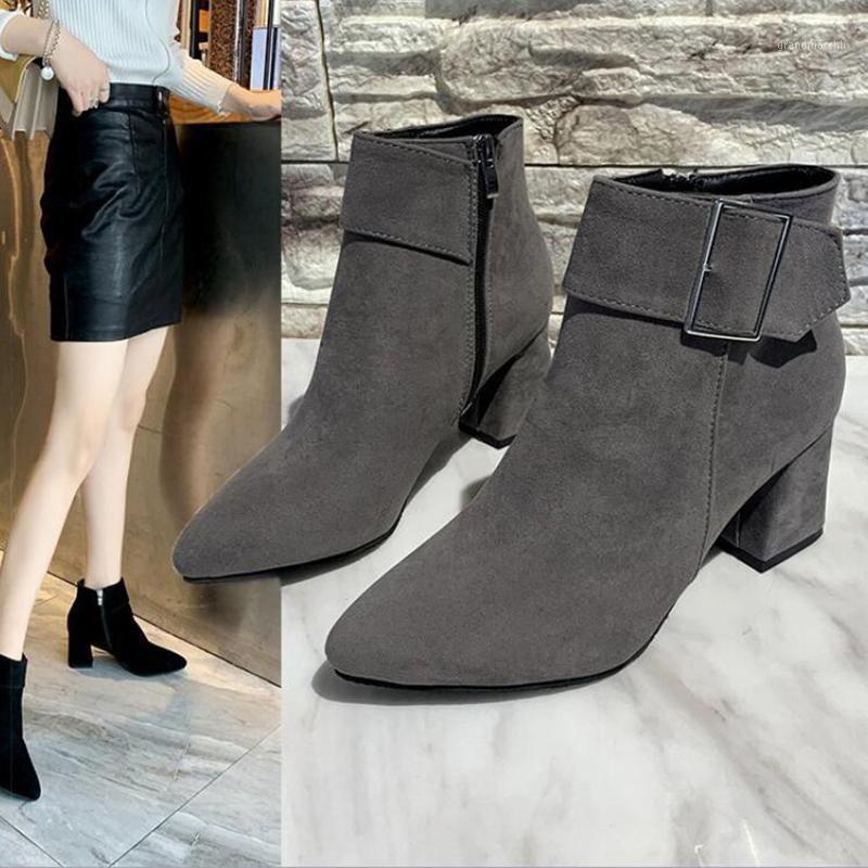 

Ankle Boots Women Boots Women Shoes Woman Fashionable High-heeled Pointed Short 2020 Autumn New Buckle Ankle D4661, Black