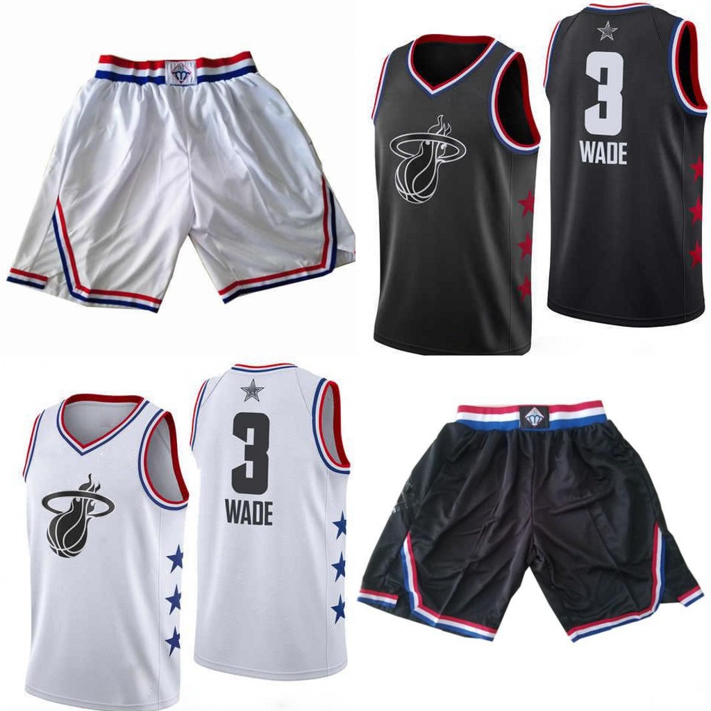 

Miami Heat Men Dwyane Wade 2019 All-Star Black White Basketball Jersey Shorts