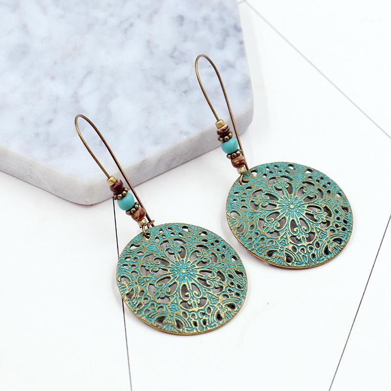 

Hoop & Huggie Vintage Hollow Round Earrings With Pendant Female Retro Ethnic Statement Beads Stone Drop Ear Cuff Hoop1