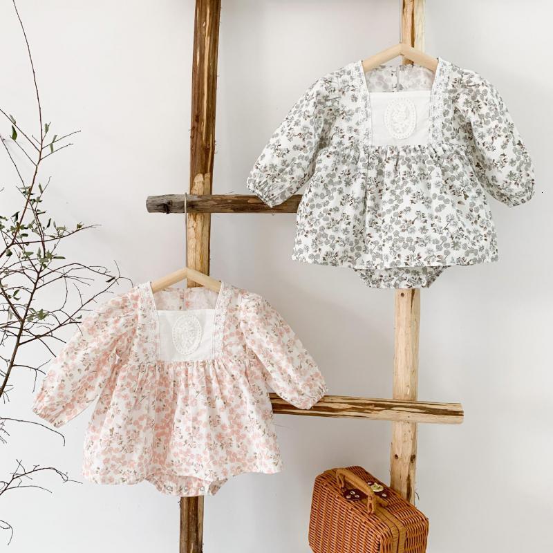 

2021 Spring New Bodysuits Ruffle Skirt Style One Piece Toddler Girls Jumpsuits Floral Long Sleeve Baby Outfit L8ih, K2125gray