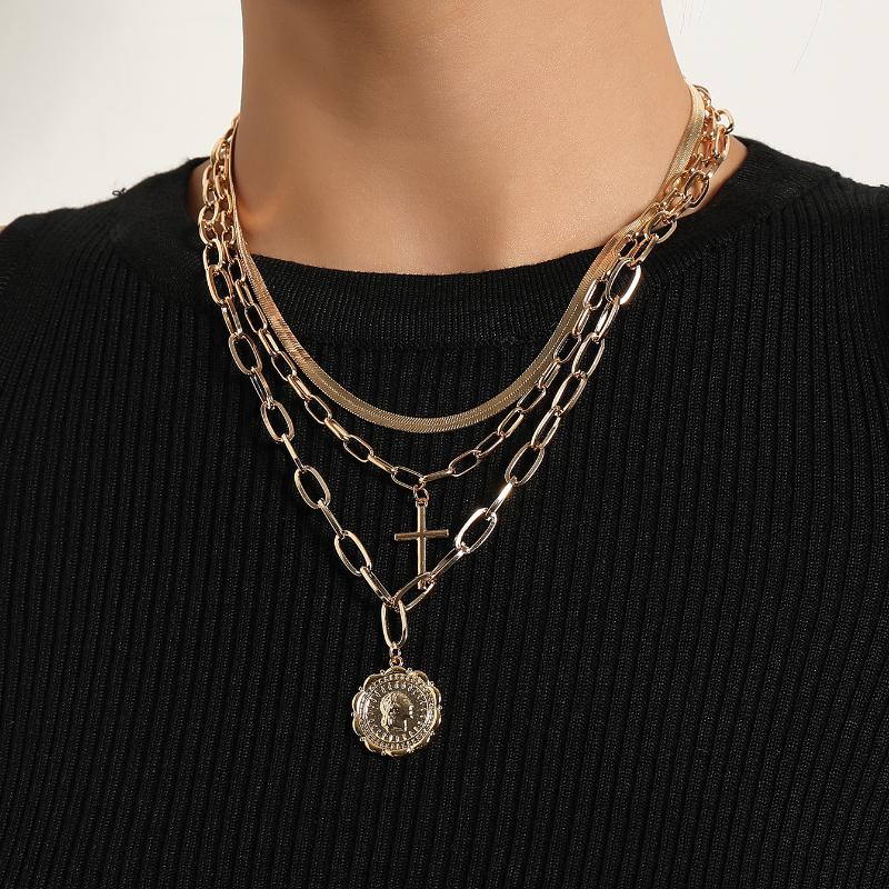

Punk Multi Layer Gold Silver Color Human Head Coin Pendant Necklaces for Women Men Goth Snake Chains Choker Necklace Jewelry