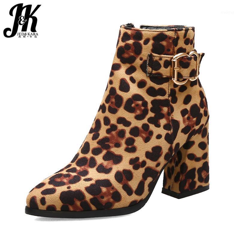 

JK Leopard Flock Ankle Boots Women High Heels Booties Ladies Zip Shoes Female Pointed Toe Shoes Female Party Sexy Winter1, Yellow short plush