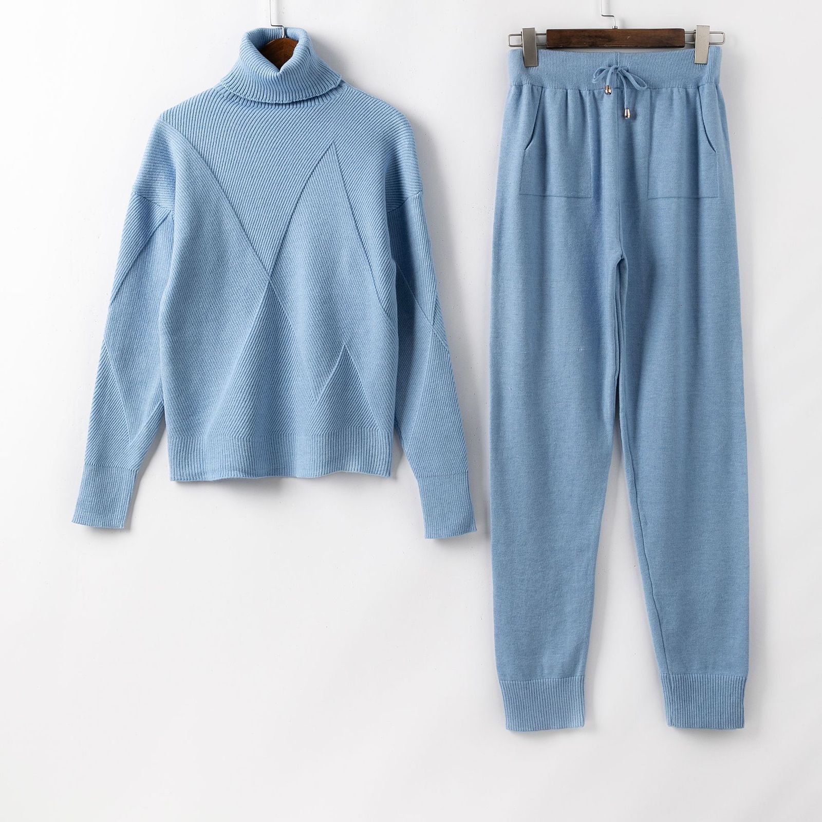 

2021 New Two Piece Set Knit Sport Suits Thick Warm Turtleneck Women Sweater + Drawstring Harem Pants Winter Jogging Outfits 6yzg, Pink