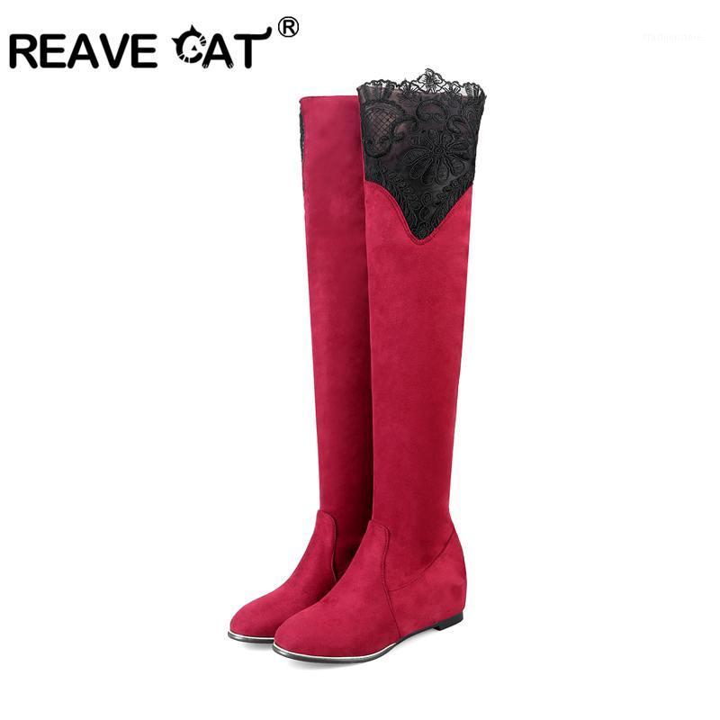

REAVE CAT Faux Suede Slim Boots Sexy over the knee high women boots women's winter thigh high shoes woman botas mujerA10091, Black
