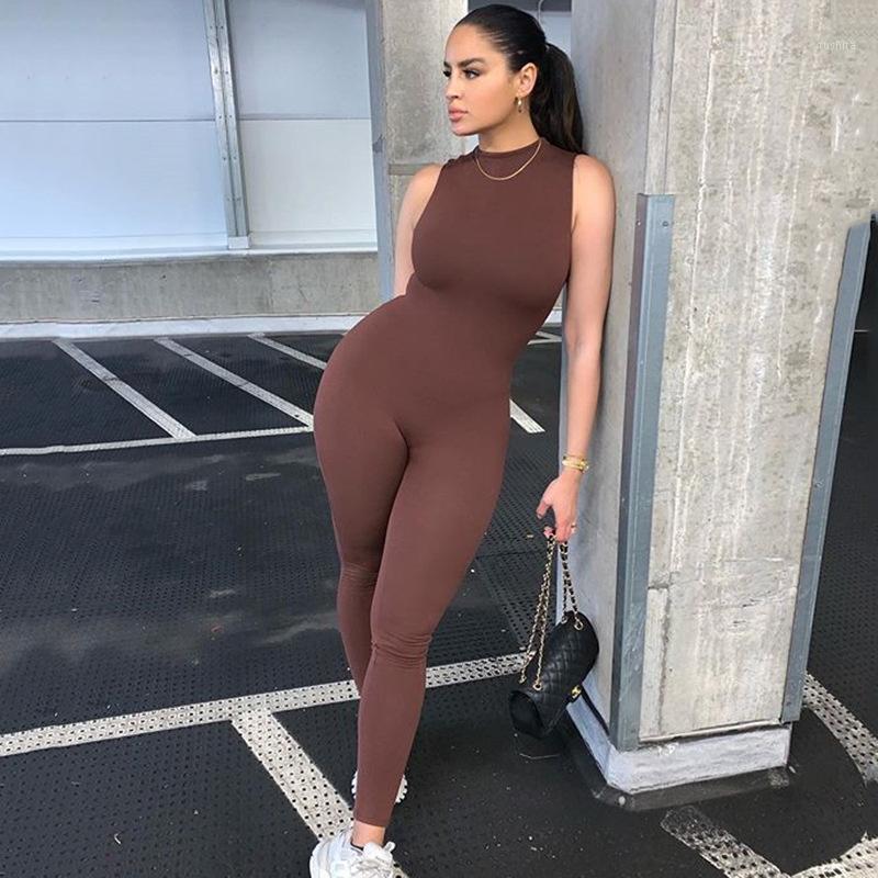 

2020 New Arrivals Women Summer Style Sexy Sleeveless Gray White Brown Jumpsuit Solid High Street Rompers1, Black