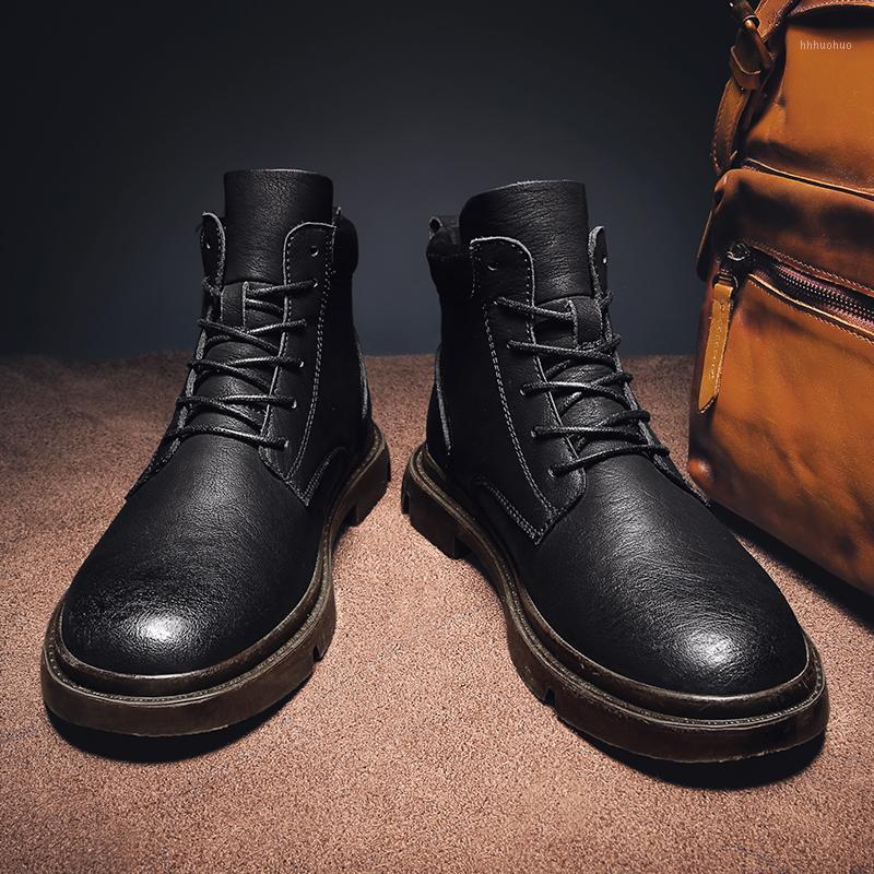 

2020 new men's black high top new outdoor men's boots army tooling black leather ankle boots motorcycle1
