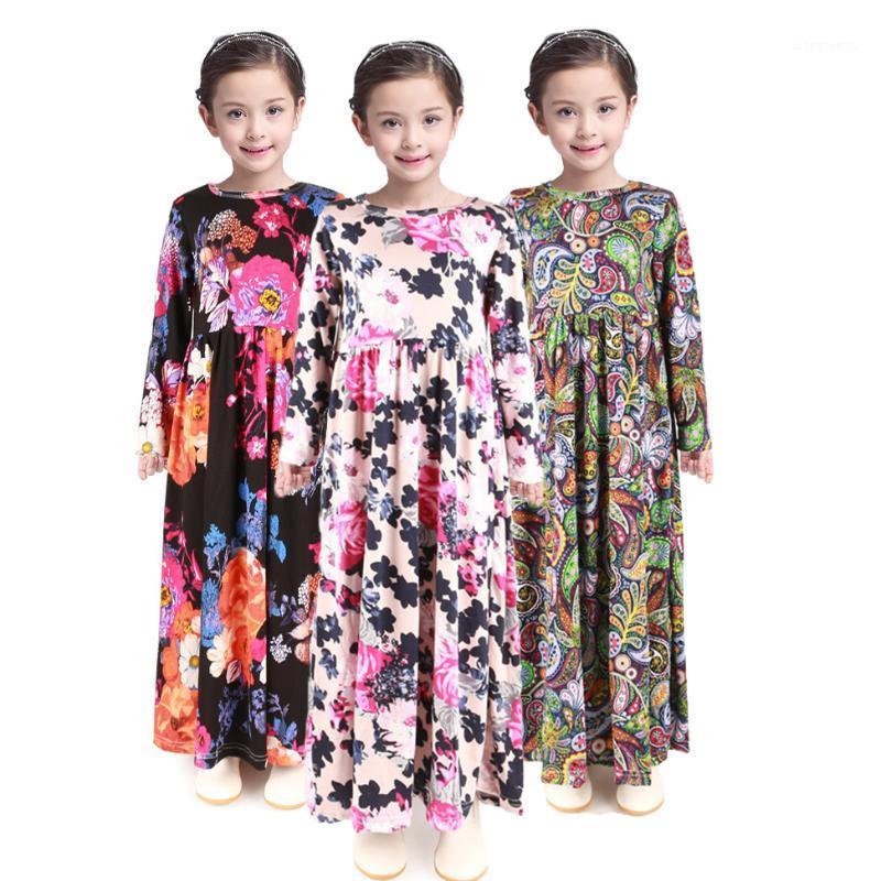 

Girls Long Sleeve Maxi dress Beach Party Bohemia Children Dress kids girl Casual Sundress Outfits party Frocks for For Toddler1, D1719-green