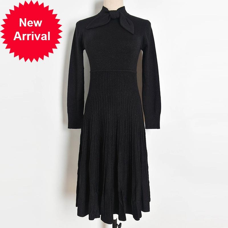 

2021 New Design of Brand Bowknot Bow Neck Mesh Midi High Fashion Waist Plissado Elegant Black Ladies Dress Party 4baj, Blue