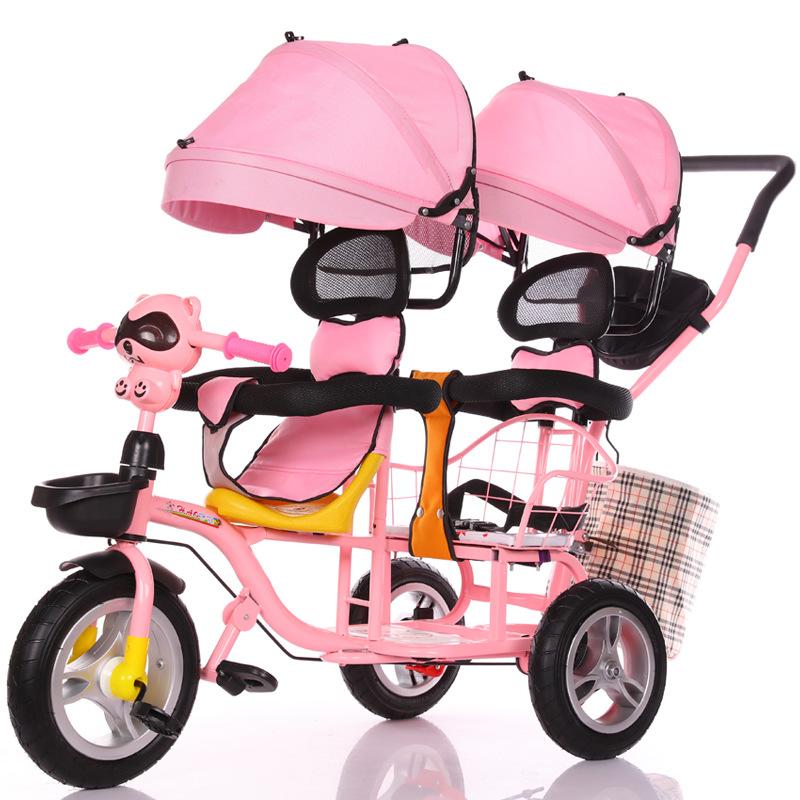

2020 New Children's Double Tricycle Stroller Baby Stroller Twin Baby Carriage Pushchair Cart Pneumatic Wheel1-6Y