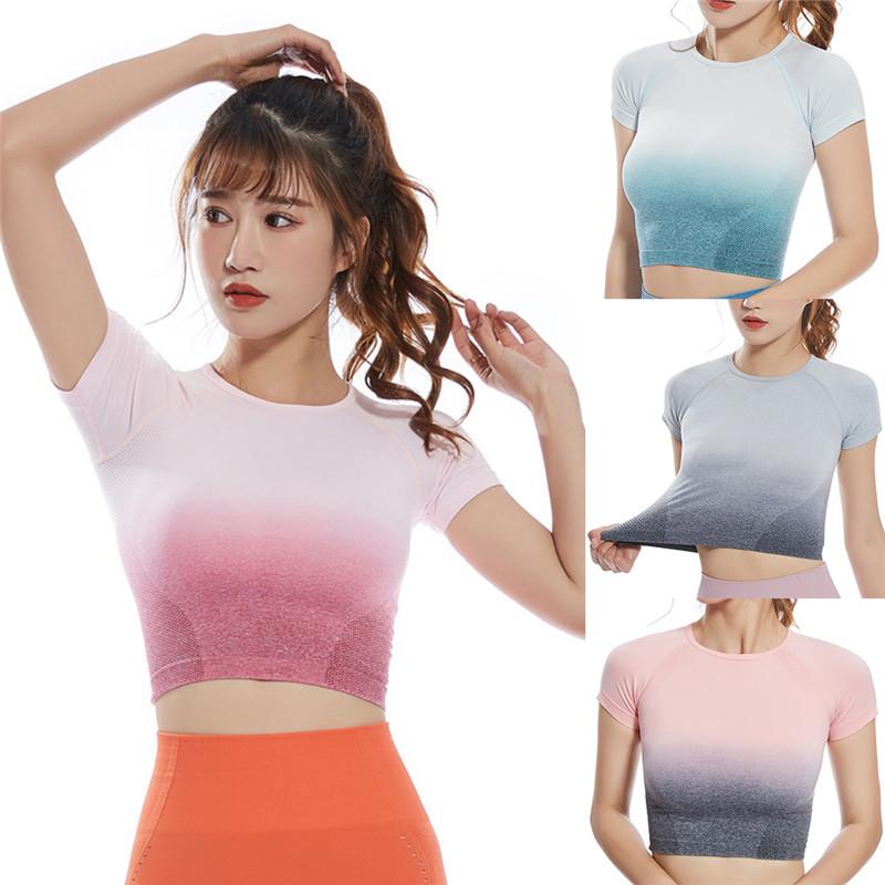 

2021 Short Sleeve Crop Top Women' Energy Seamless Yoga Shirts Basic Solid Shirts For Women Yoga Sports Fitness Gym Workout Top, Pink