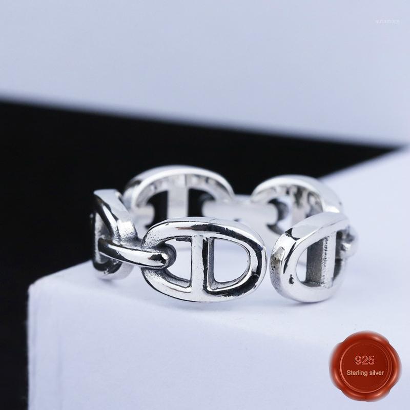 

925 sterling silver ring new personality fashion couple student pair ring opening pig nose shape letter simple style1
