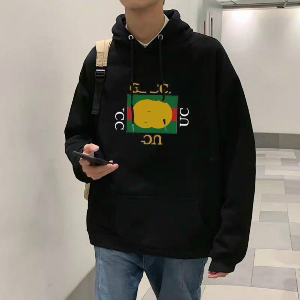 

womens hooded casual fashion pure cotton fabric loose and comfortable classic printing men and women same style sweater free shipping, Black