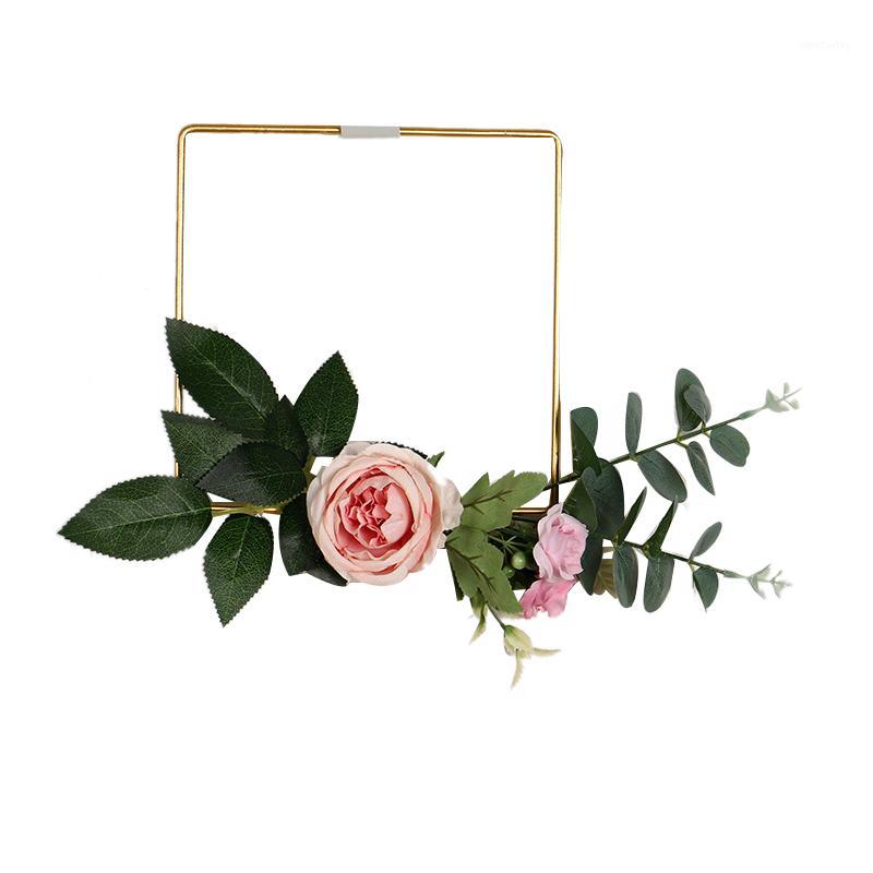 

HOT-Decorations for Home Simulation Round Square Wall Hanging Door Wreath Wall Ornament1, Pink rose hydrangea