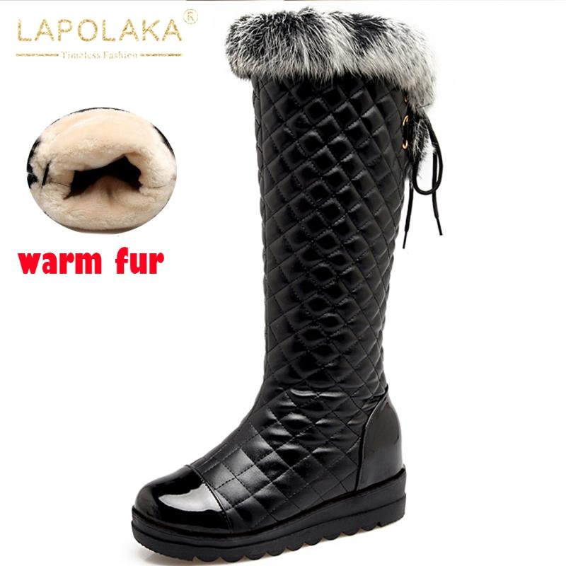 

Lapolaka Hot Sale 2021 Warm Fur Snow Boots Woman Shoes Plush Fleeces Trendy Fashion Slip-On Top Quality Luxury Boots Ladies, Black