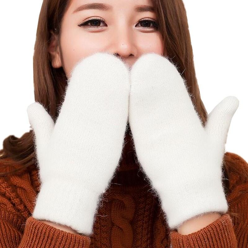 

INDJXND Women Full Fingers Wool Warm Mittens Winter Thicken Cold-proof Plush Gloves 2 Layer Knitted Glove Female Autumn Guantes