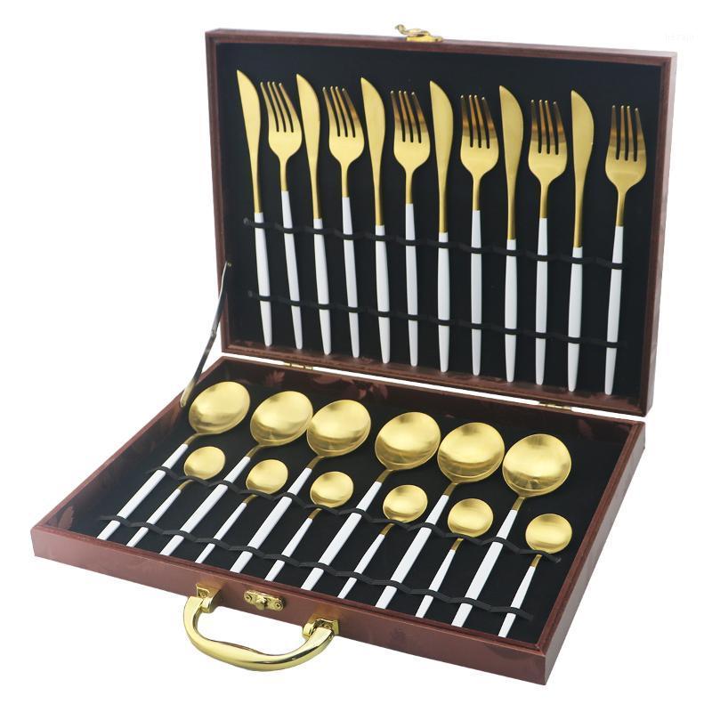 

24Pcs White Gold Cutlery Set Stainless Steel Dinnerware Set Knives Fork Spoon Dinner Flatware Kitchen Tableware With Box1