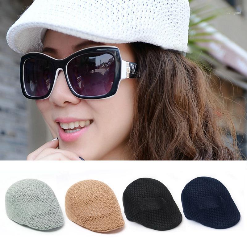 

Berets Summer Fashion Cap Women Men Breathable Mesh Caps Solid Adult Casual Black White Hat Unisex Beach Sun Block1