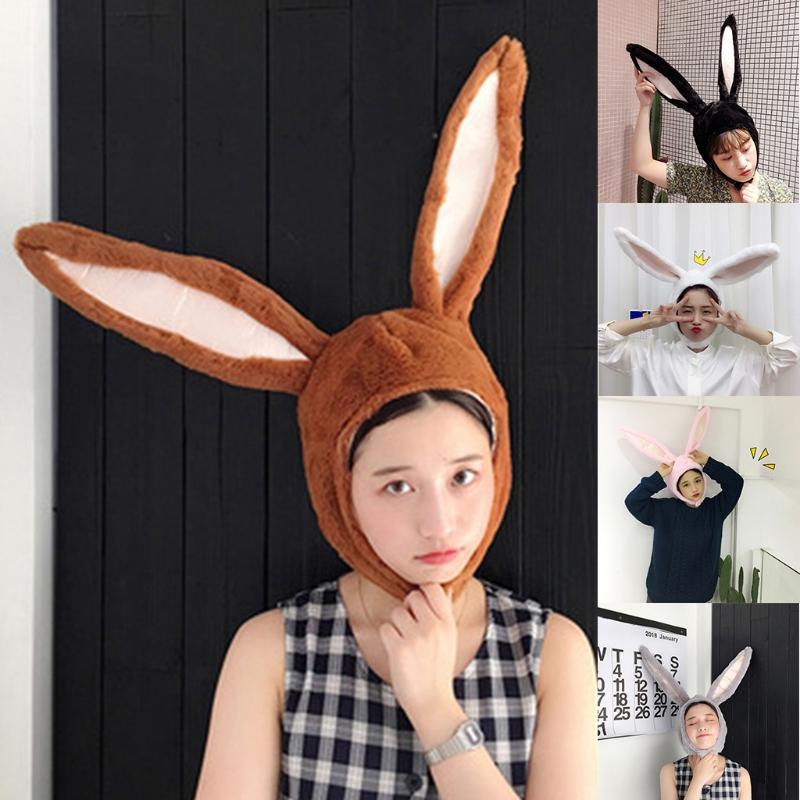 

Halloween Cute Women Girls Plush Hat Long Ears Hood Earflap Headgear Cap Head Warmer Cosplay Costume Easter Party P, White