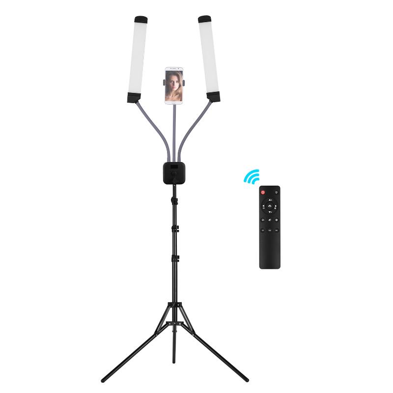 

40W Output LED Fill Light Studio Lamp Kit Dual-Arm Video Light Hose Pipes Mobile Phone Holder Remote Control for Live Streaming