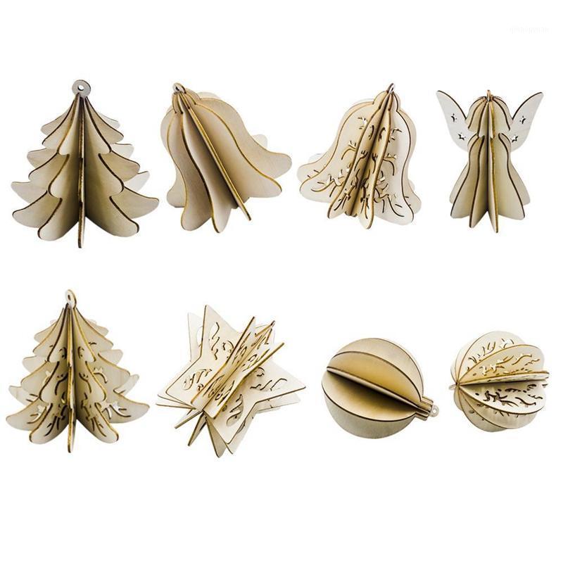 

16Pcs Wood Slices Splicing DIY 3D Christmas Pendants Ornaments with Hang String Xmas Tree Hollow Pendants Home Party Decorations1