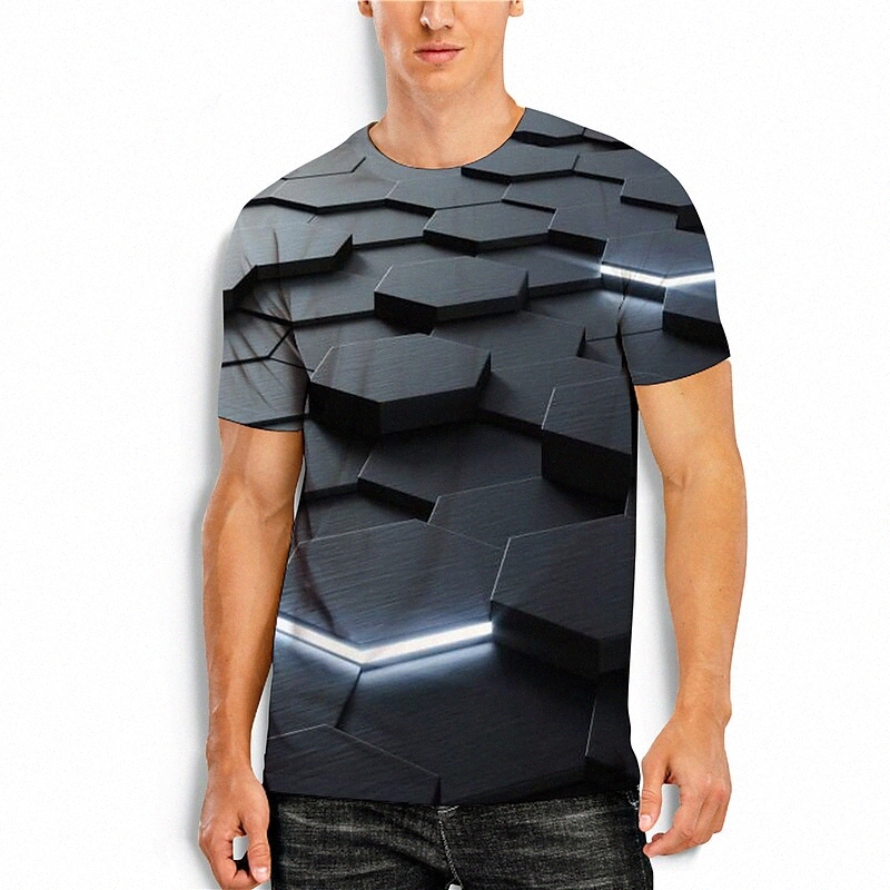 T-shirt Homme 3D Print 3D Géométrie ronde Jour quotidien Vacances 3D imprimé à manches courtes Hauts décontractés gris / été 14ar #
