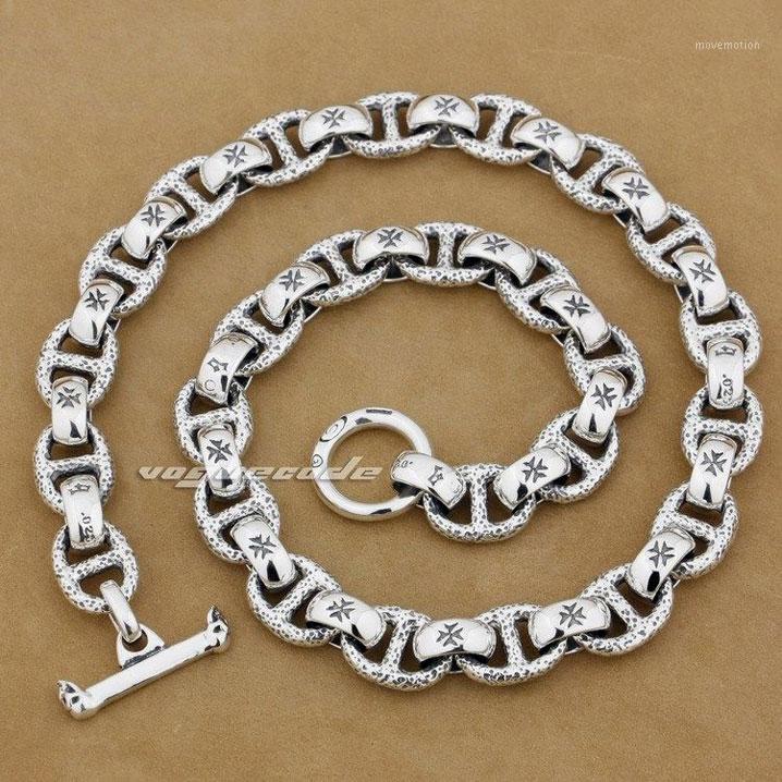 

Punk Rocker Fashion Skull Chain Buckle Solid 925 Sterling Silver Cool Men's Biker Huge Heavy LO Type Necklace 8W006N 20"~30"1