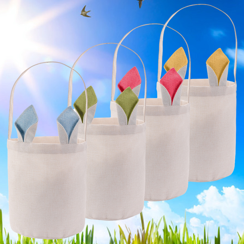 

Festive Easter Bunny Basket Polyester Rabbit Ears Basket Sublimation Storage Bag Festival Party Decoration
