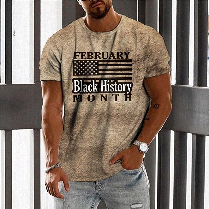Men's Unisex T shirt 3D Print Graphic Prints National Flag Letter Crew Neck Black History Month Street Daily Print Short Sleeve Tops Casual Des
