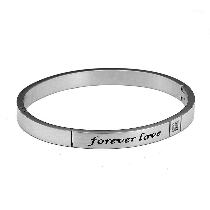 

Cubic Zirconia Forever Lover Bangles Bracelets for Woman Stainless Steel Couple Bangle WristBand Silver Color Simple Jewelry1