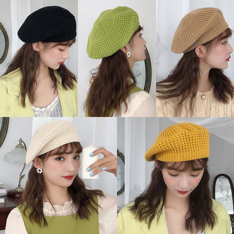 

Autumn And Winter Knitted Beret Hat Female Japanese Soft Sister Cute British Japanese Painter Hat ti14, White