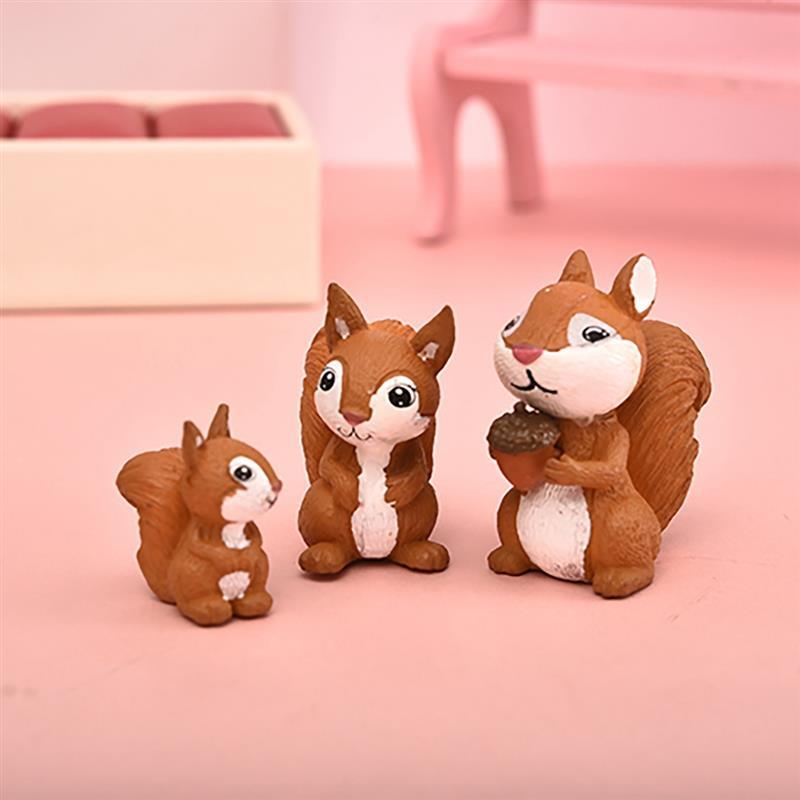 

3pc Cute Squirrel Family Figurine Model Garden Fairy Ornament Glass DIY Accessories Home Decoration Decor Miniature Toy Craft