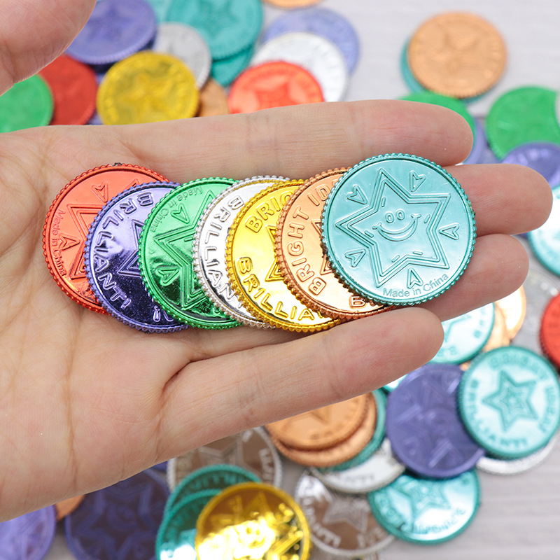 

100pcs Pirate gold coin seven color lucky coin wish plastic props Christmas event game treasure gold coin
