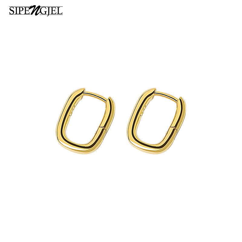 

Hoop & Huggie SIPENGJEL Fashion Gold Earrings Small Geometric Vintage Elllipse Handmade For Women Korean Jewelry