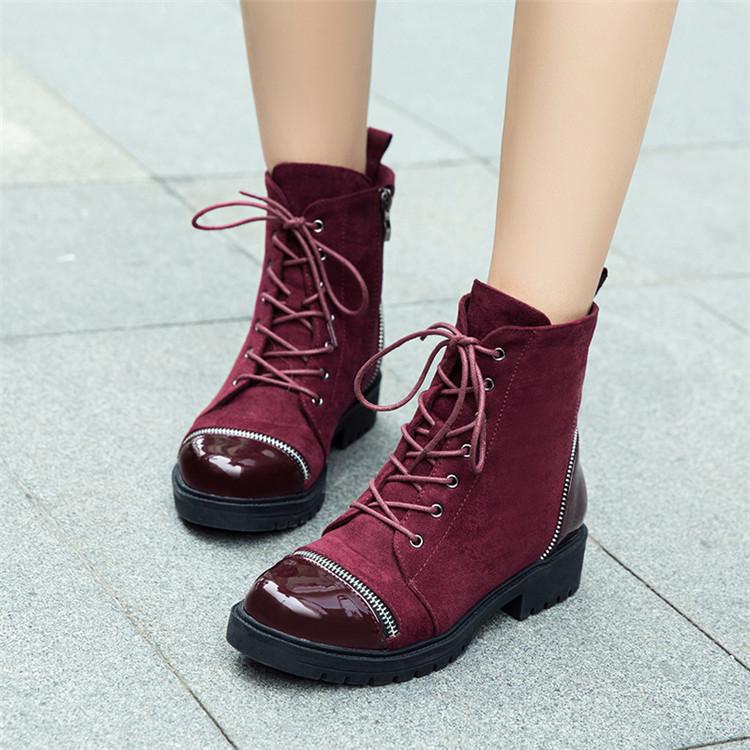 

PXELENA 2021 Winter Women Boots Square Low Heels Riding Motorcycle Ankle Boots Comfort Female Shoes Lace Up Zipper 34-43, Black