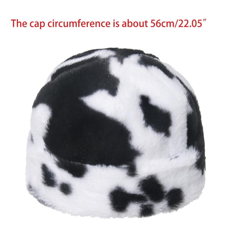 

Hats, Scarves & Gloves Sets 3Pcs Winter Milk Cow Print Fluffy Plush Warm Beanie Skull Hat With Scarf Set