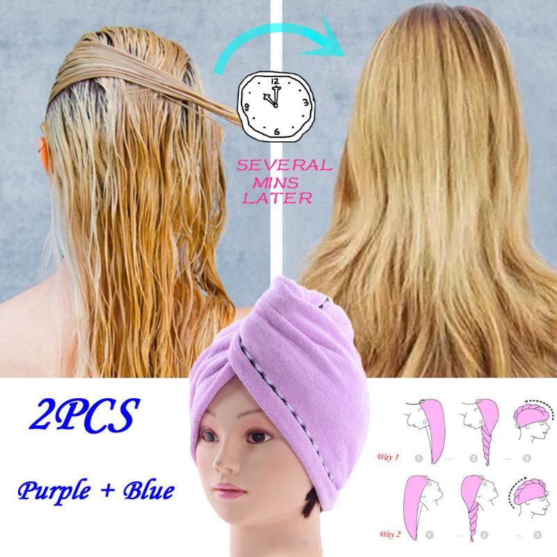 

2PCS Rapided Drying Hair Towel Microfiber Towel Quick Dry Hair Magic Drying Turban Wrap Shower Cap Bathing Hat Rapid