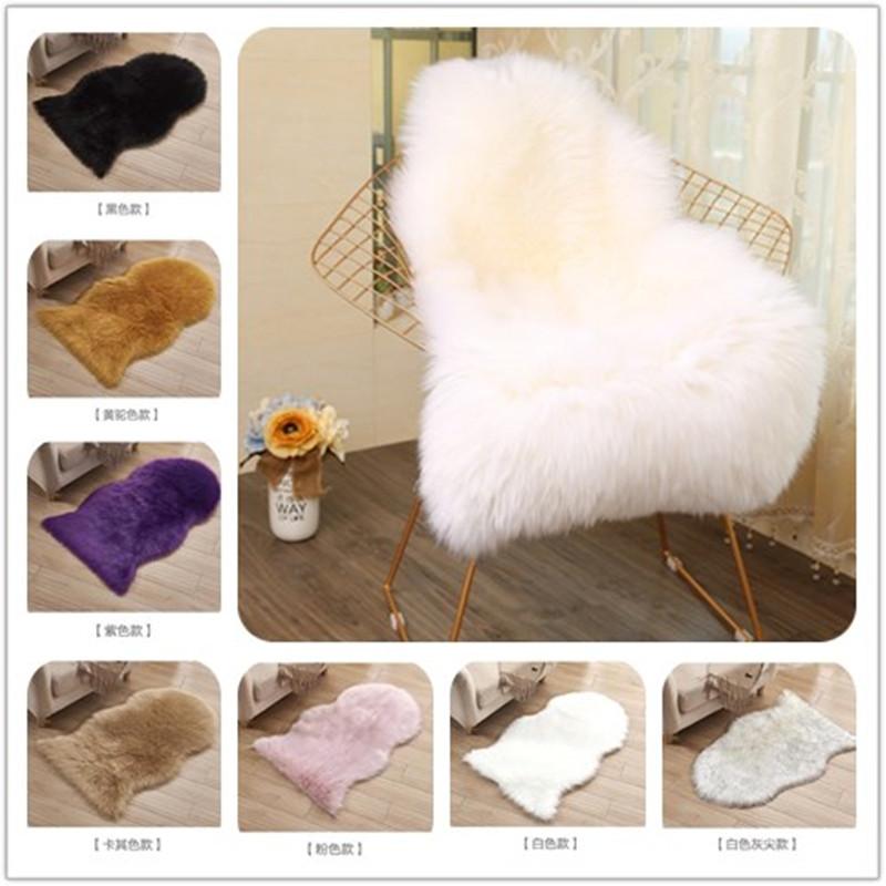 

2020 Irregular Shape Artificial Sheepskin Hairy Carpet for Living Room Bedroom Skin Fur Plain Fluffy Area Rugs Washable Faux Mat, Yellow camel