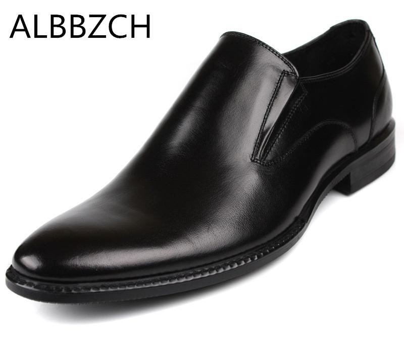 

New mens simple elegant genuine leather dress shoes men fashion loafer black brown coffee office work shoes man wedding 46