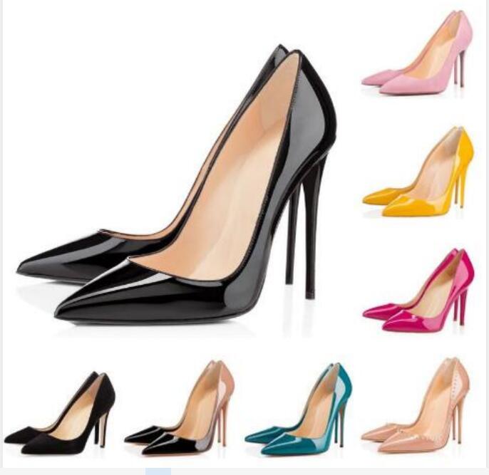 

2021 red bottom fashion high heels for women party wedding triple black nude yellow pink glitter spikes Pointed Toes Pumps Dress shoes