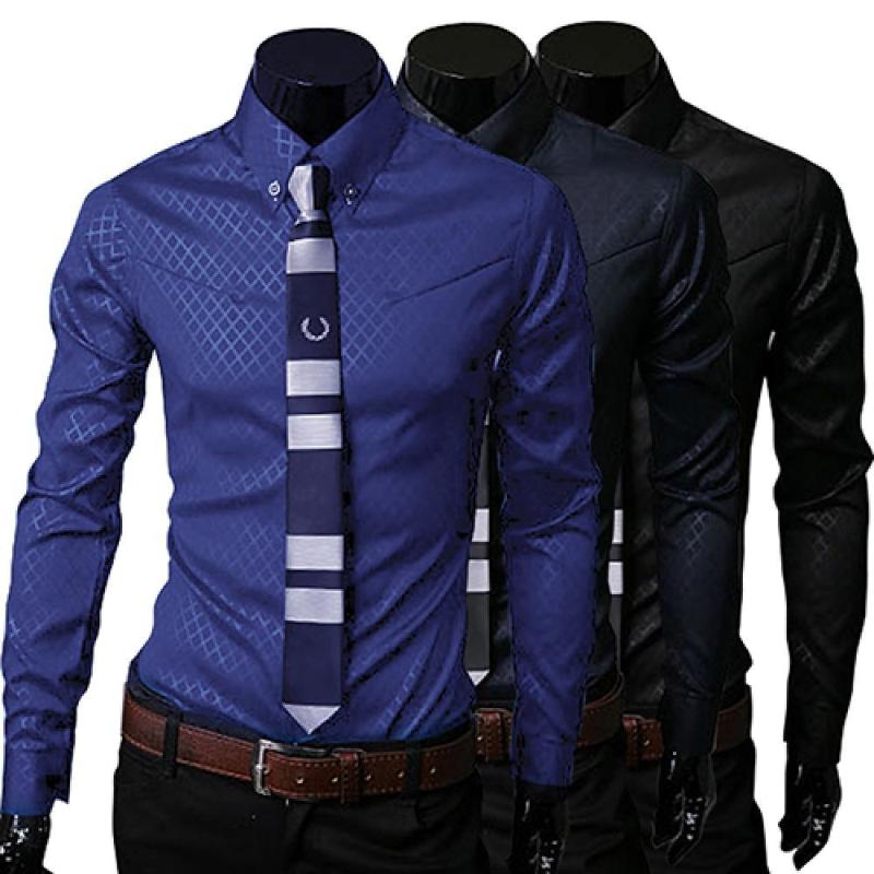 

Men's Dress Shirts Mens Business Shirt Casual Long Sleeved Male Social Men Argyle Luxury Style Slim Fit, White;black