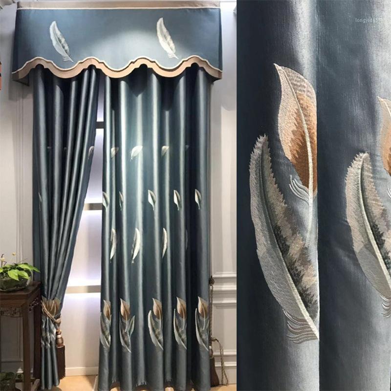 

New Chinese curtain fabric simulation silk embroidered shading curtains custom-made living room balcony window screen1