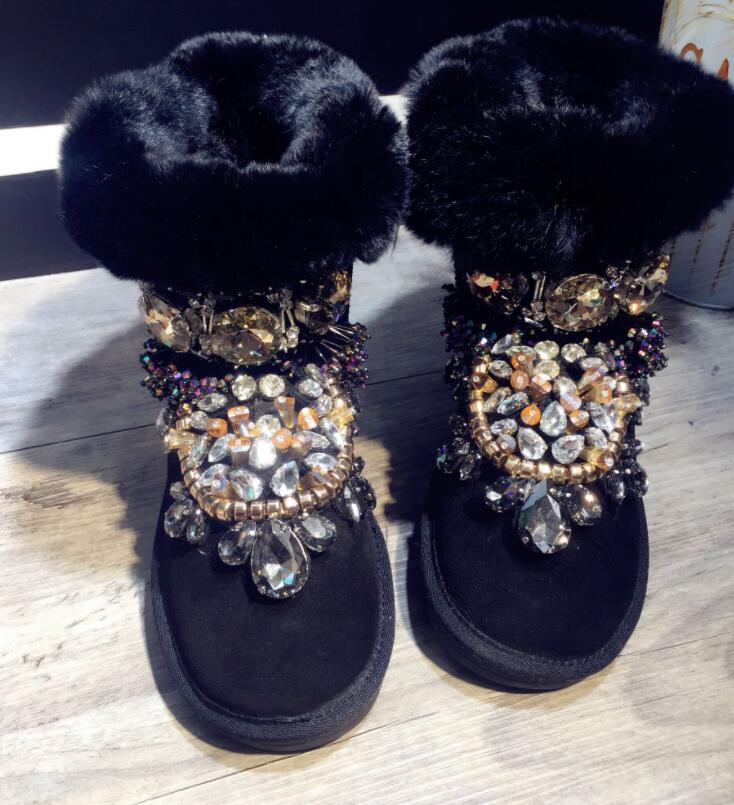 

2020 Really New Europe Homemade Heavy Original Strass Leather-proof Dthick Water Thick Hot Bottom Snow Boots 716y, Black