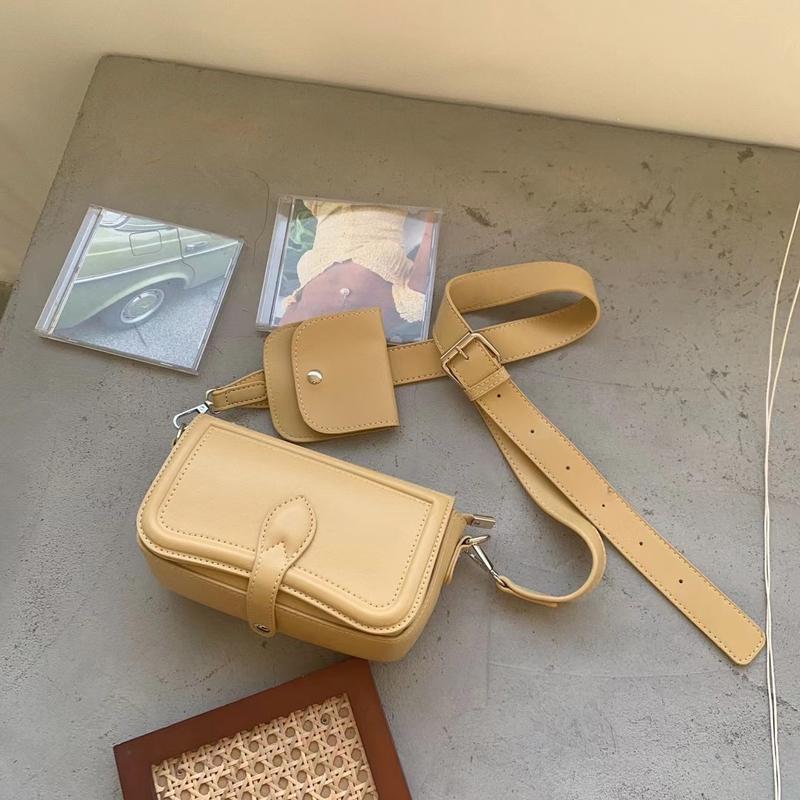 

2021 Fashion Women's Bag Solid Color PU Leather Ladies Shoulder Bag Female Crossbody Women Mini 2 Sets Purse Whole Sale, Beige