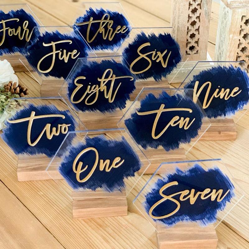 

Hand Painted Acrylic Wedding Table Numbers Personalized with Painted Backs Calligraphy Rustic Number for Modern Wedding Decor